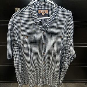Duluth Trading Men's Navy Short Sleeved Button Down Plaid XL‎ Rayon Poly SOFT!